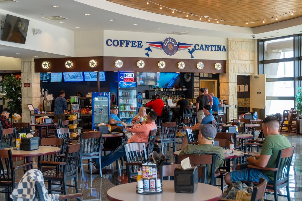 Passengers dining at Coffee Cantina restaurant at Killeen Airport